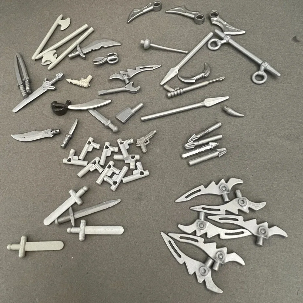 Lego Weapons Guns Swords Knives‎ Spears Gray Replacement Parts Pieces Lot of 50